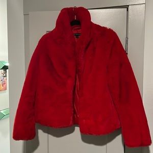 Red Faux Fur Cropped Jacket